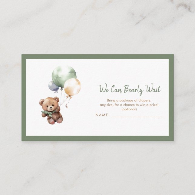 We can Bearly Wait Teddy Bear Balloon Baby Shower Enclosure Card (Front)