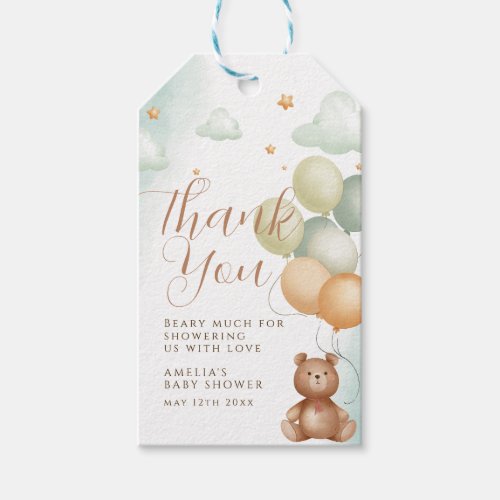 We Can Bearly Wait Teddy Bear Balloon Baby Shower  Gift Tags