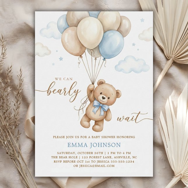 We Can Bearly Wait Teddy Bear Balloon Baby Shower Invitation (We Can Bearly Wait Teddy Bear Balloon Baby Shower Invitation)