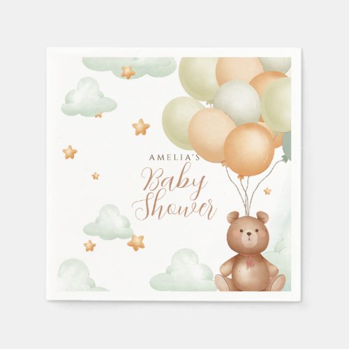 We Can Bearly Wait Teddy Bear Balloon Baby Shower  Napkins