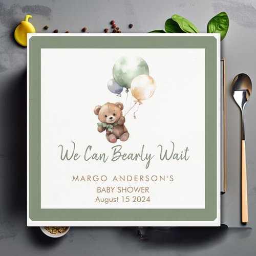 We can Bearly Wait Teddy Bear Balloon Baby Shower Napkins