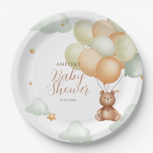 We Can Bearly Wait Teddy Bear Balloon Baby Shower Paper Plates