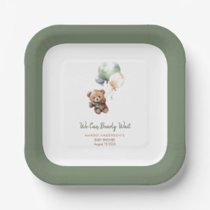 We can Bearly Wait Teddy Bear Balloon Baby Shower Paper Plates