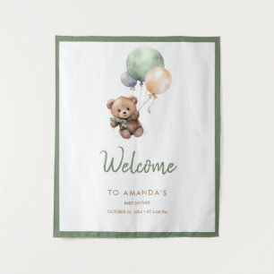 We can Bearly Wait Teddy Bear Balloon Baby Shower Tapestry