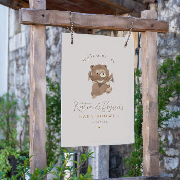 We Can Bearly Wait Teddy Bear Balloon Welcome Sign by Cali_Graphics at Zazzle