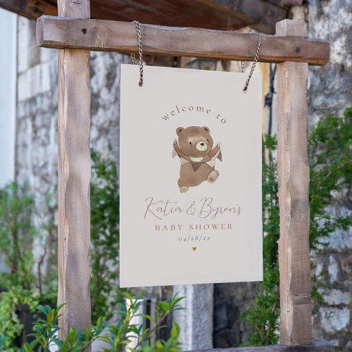 We Can Bearly Wait Teddy Bear Balloon Welcome Sign