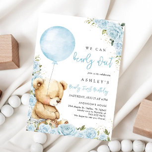 We Can Bearly Wait Teddy Bear Birthday Invitation
