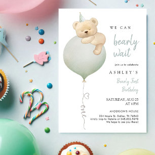 We Can Bearly Wait Teddy Bear Birthday Invitation