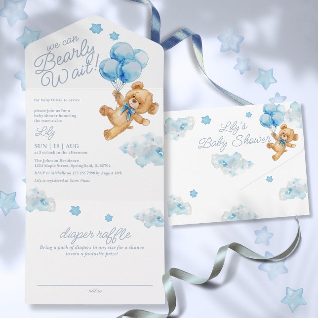 We Can Bearly Wait Teddy Bear Blue Baby Shower All In One Invitation (We Can Bearly Wait Teddy Bear Blue Baby Shower All In One Invitation)
