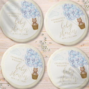 We Can Bearly Wait Teddy Bear Blue Baby Shower Sugar Cookie