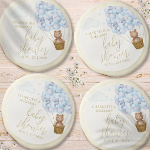 We Can Bearly Wait Teddy Bear Blue Baby Shower Sugar Cookie