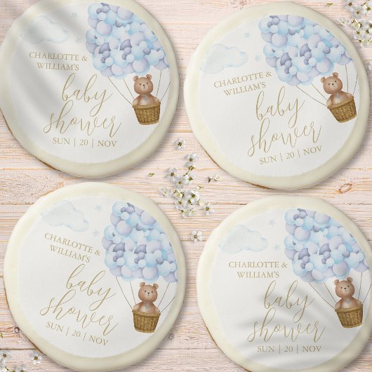 We Can Bearly Wait Teddy Bear Blue Baby Shower Sugar Cookie