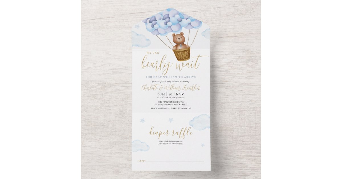 We Can Bearly Wait Teddy Bear Blue Boy Baby Shower All In One ...