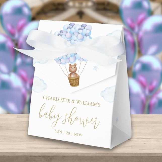 We Can Bearly Wait Teddy Bear Blue Boy Baby Shower Favor Boxes (Creator Uploaded)