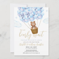 We Can Bearly Wait Teddy Bear Blue Boy Baby Shower Invitation