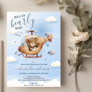 We Can Bearly Wait Teddy Bear Blue Boy Baby Shower Invitation