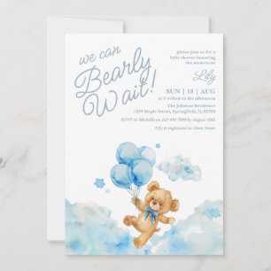 We Can Bearly Wait Teddy Bear Blue Boy Baby Shower Invitation