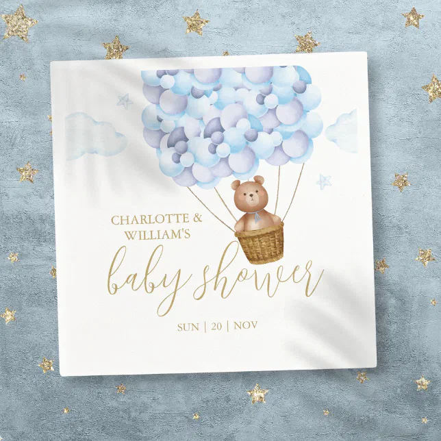We Can Bearly Wait Teddy Bear Blue Boy Baby Shower Napkins | Zazzle