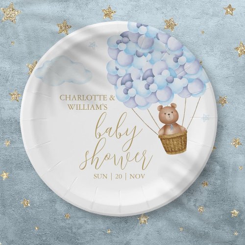 We Can Bearly Wait Teddy Bear Blue Boy Baby Shower Paper Plates