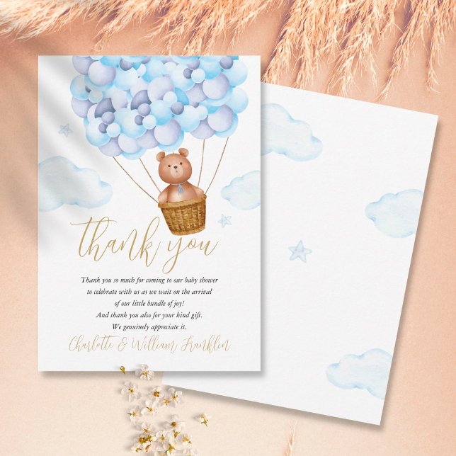 We Can Bearly Wait Teddy Bear Blue Boy Baby Shower Thank You Card (Creator Uploaded)