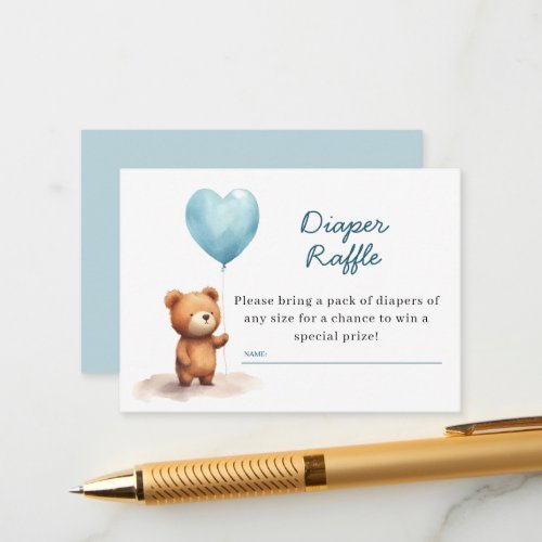 We Can Bearly Wait Teddy Bear Blue Diaper Raffle Enclosure Card