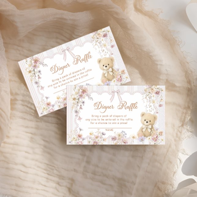 We Can Bearly Wait Teddy Bear Bow Diaper Raffle Enclosure Card (Creator Uploaded)