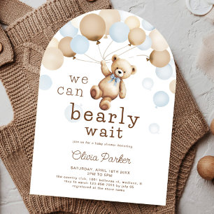 We Can Bearly Wait Teddy Bear Boy Baby Shower Arch Invitation