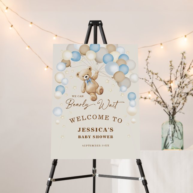 We Can Bearly Wait Teddy Bear Boy Baby Shower Foam Board (In Situ (Stand))