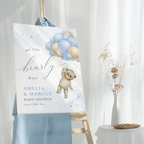 We Can Bearly Wait Teddy Bear Boy Baby Shower Foam Board