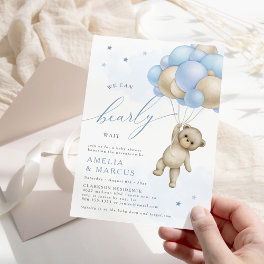 We Can Bearly Wait Teddy Bear Boy Baby Shower Invi Invitation