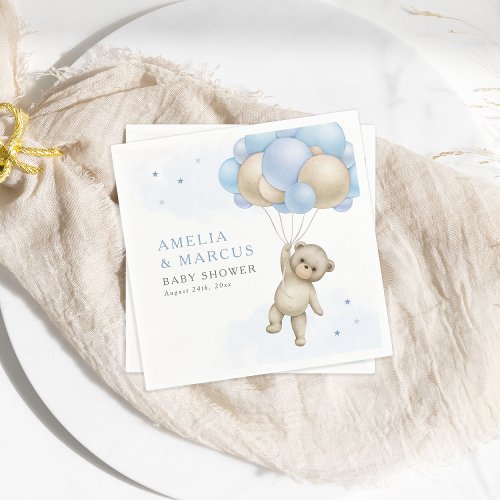 We Can Bearly Wait Teddy Bear Boy Baby Shower Invi Napkins