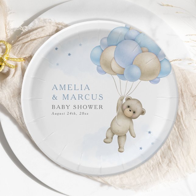 We Can Bearly Wait Teddy Bear Boy Baby Shower Invi Paper Plates (Creator Uploaded)