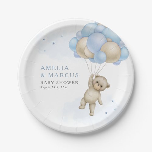 We Can Bearly Wait Teddy Bear Boy Baby Shower Invi Paper Plates