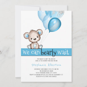We Can Bearly Wait Teddy Bear Boy Baby Shower Invitation