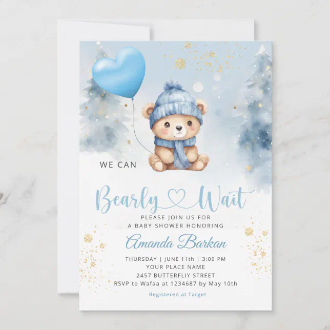 We can Bearly wait Teddy Bear Boy Baby Shower Invitation | Zazzle