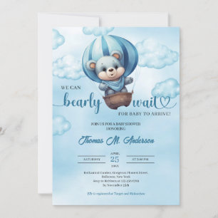 We can bearly wait teddy bear boy Baby Shower Invitation