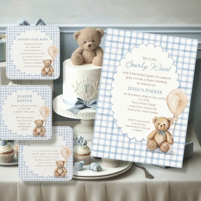 We Can Bearly Wait Teddy Bear Boy Baby Shower Invitation (Creator Uploaded)