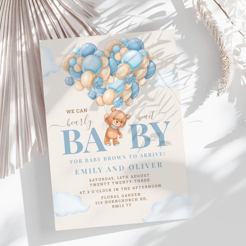 We can Bearly Wait Teddy Bear  Boy Baby Shower Invitation