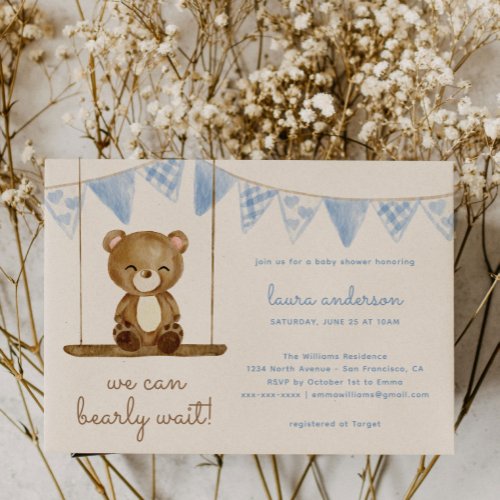 We can bearly wait Teddy Bear Boy Baby Shower Invitation