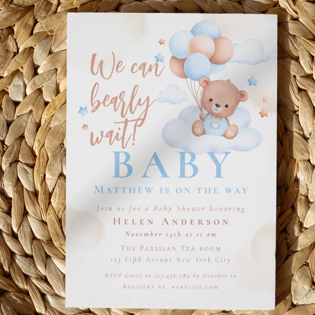 We can Bearly Wait Teddy Bear Boy Baby Shower Invitation | Zazzle