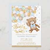 We Can Bearly Wait Teddy Bear Boy Baby Shower Invitation (Front/Back)