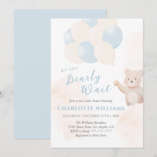 We Can Bearly Wait | Teddy Bear Boy Baby Shower Invitation (Front/Back)