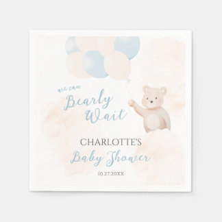 We Can Bearly Wait | Teddy Bear Boy Baby Shower Napkins