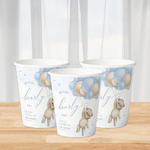 We Can Bearly Wait Teddy Bear Boy Baby Shower Paper Cups