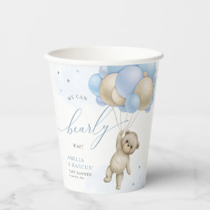 We Can Bearly Wait Teddy Bear Boy Baby Shower  Paper Cups