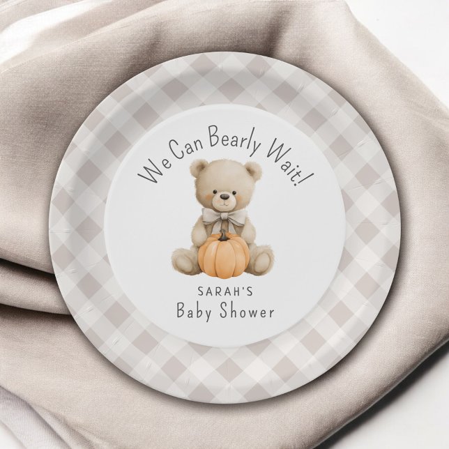 We Can Bearly Wait Teddy Bear Boy Baby Shower Paper Plates (Creator Uploaded)