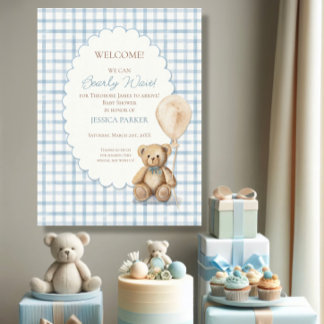 We Can Bearly Wait Teddy Bear Boy Baby Shower Sign