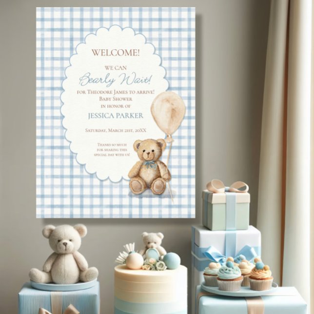 We Can Bearly Wait Teddy Bear Boy Baby Shower Sign (Creator Uploaded)