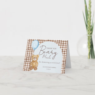 We Can Bearly Wait Teddy Bear Boy Baby Shower  Thank You Card