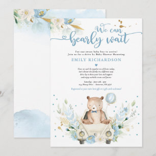We Can Bearly Wait Teddy Bear Drive By Baby Shower Invitation
